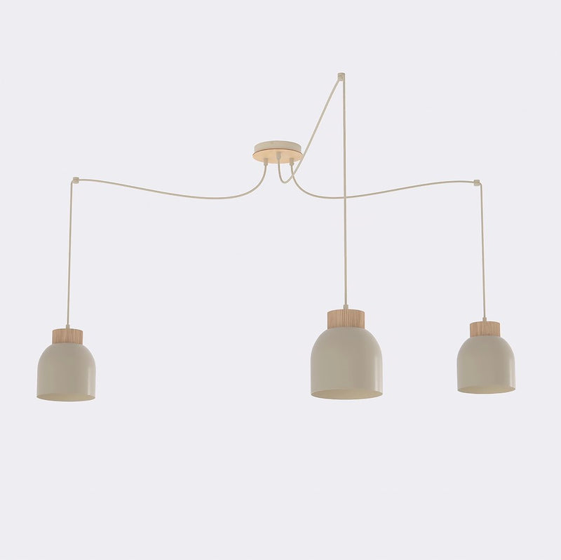 Suspension Kru 3 lumières beige, bois