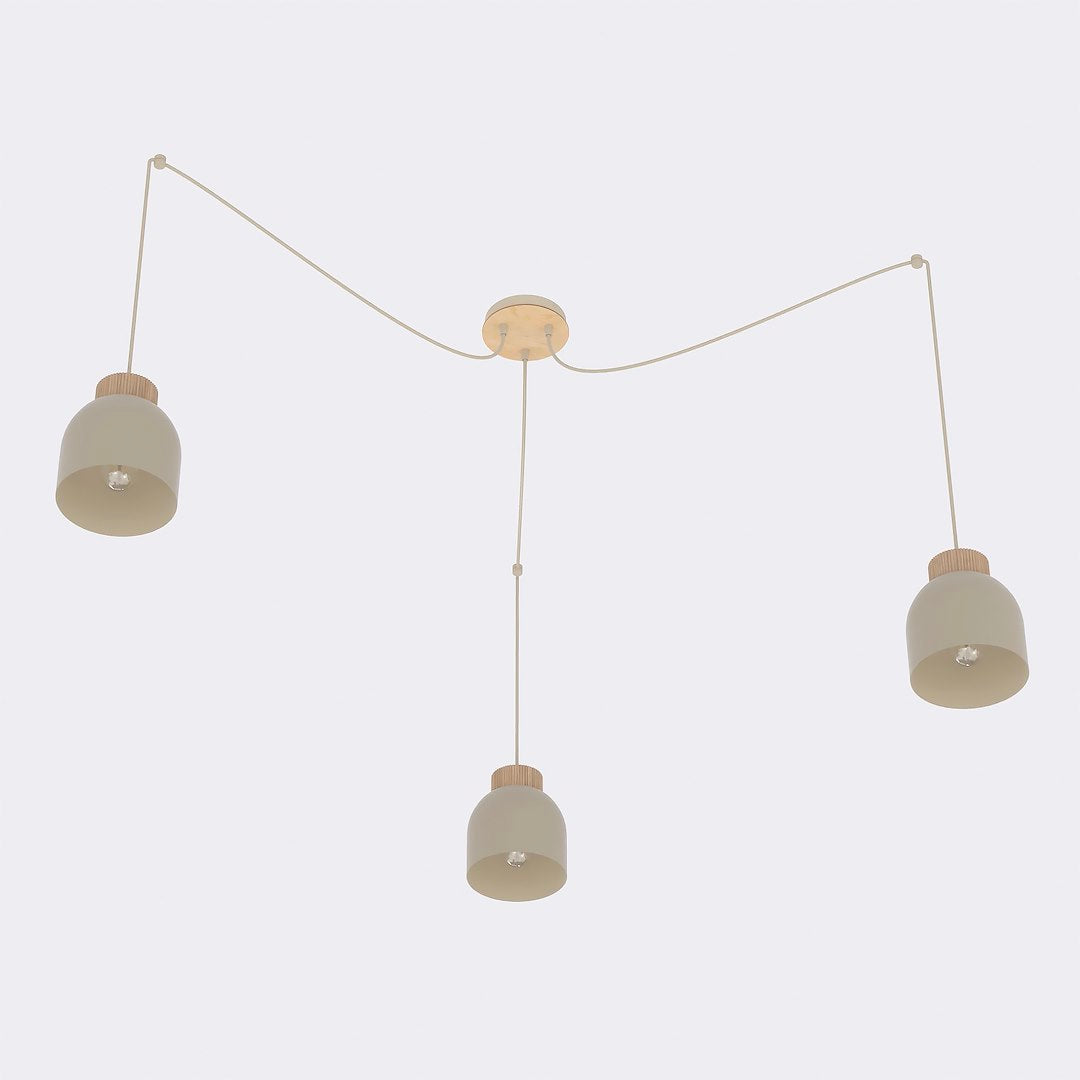 Suspension Kru 3 lumières beige, bois