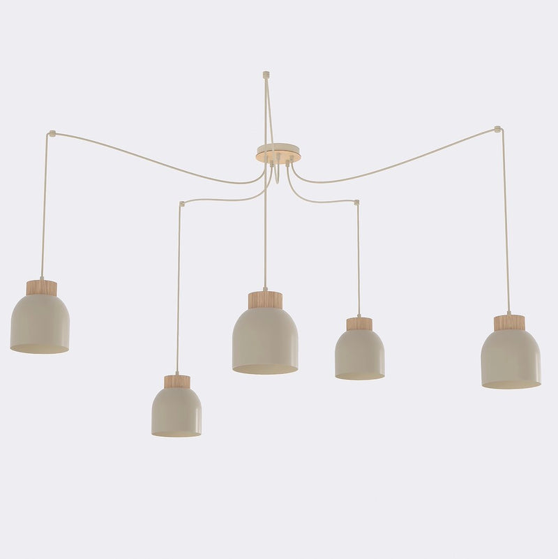 Suspension Kru 5 lumières beige, bois