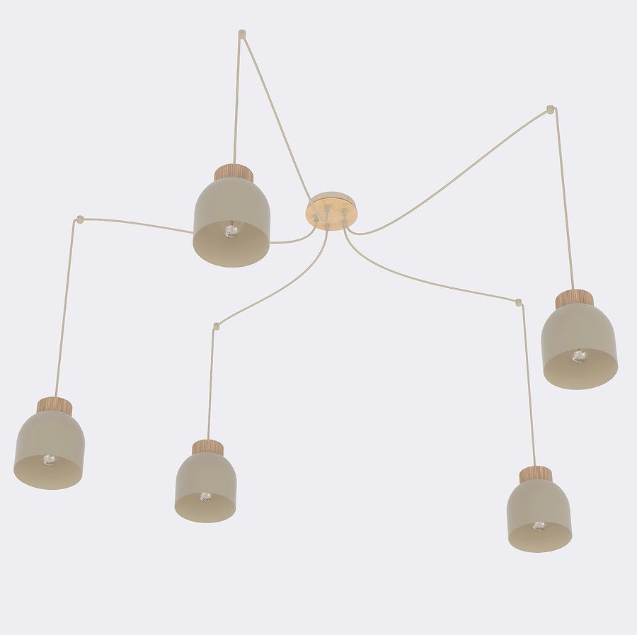 Suspension Kru 5 lumières beige, bois