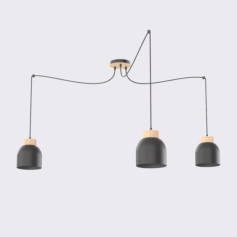 Suspension Kru 3 lumières noire, bois