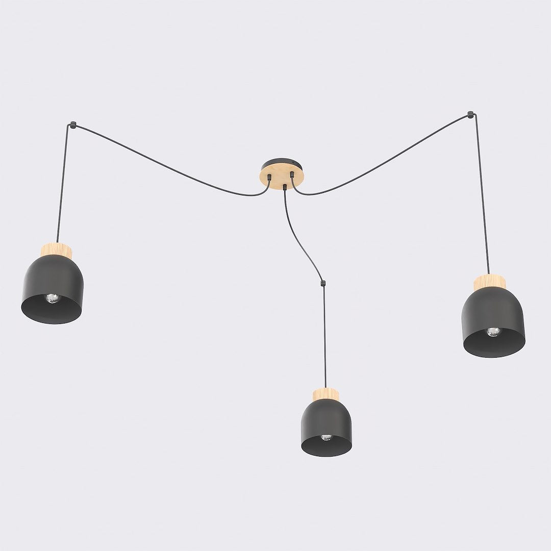 Suspension Kru 3 lumières noire, bois