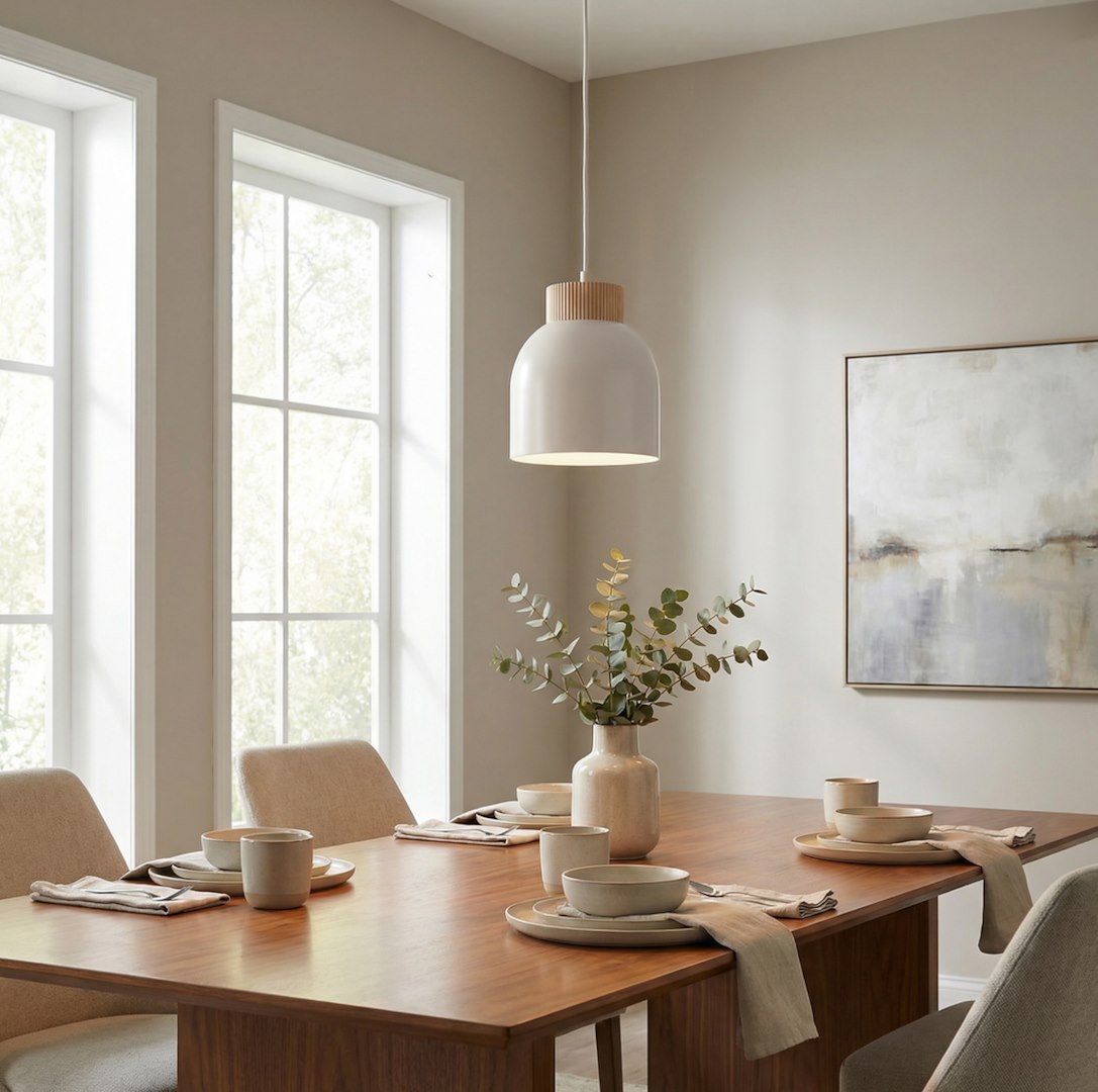 Suspension Vigo blanche, bois