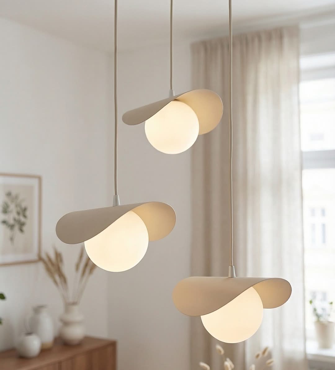 Suspension Ritual beige, verre blanc, H 20 cm
