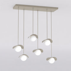 Suspension Ritual 6 lumières beige, verre blanc