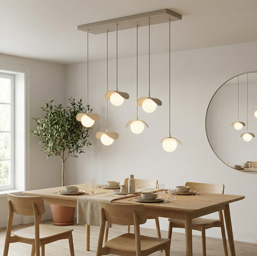 Suspension Ritual 6 lumières beige, verre blanc