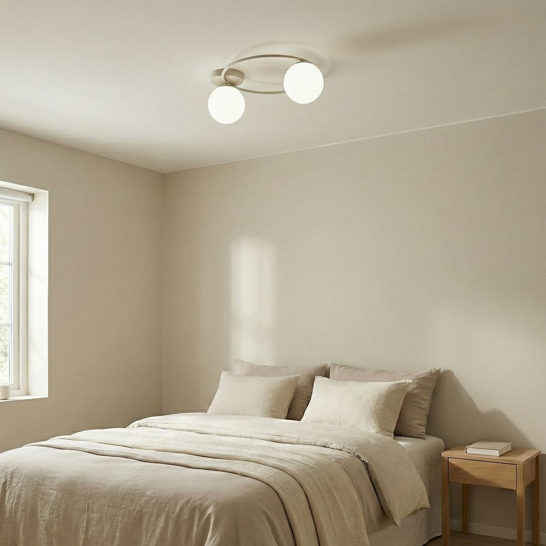 Plafonnier Sopra 2 lumières beige, verre blanc