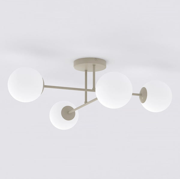 Plafonnier Roma 4 lumières beige, verre blanc