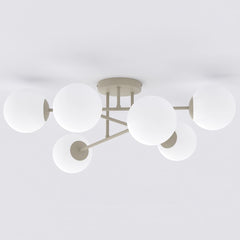 Plafonnier Roma 6 lumières beige, verre blanc
