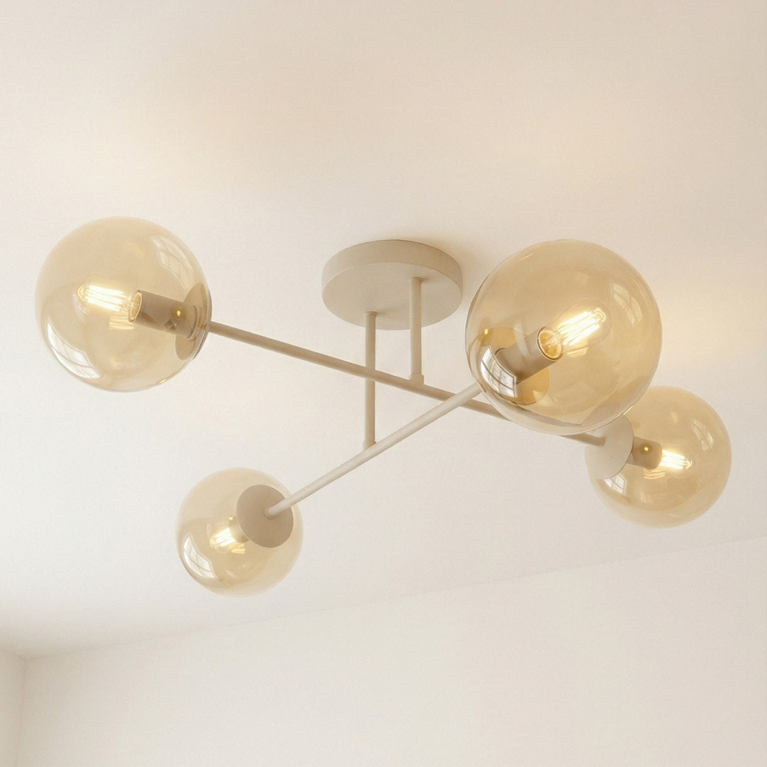 Plafonnier Roma 4 lumières beige, verre ambré