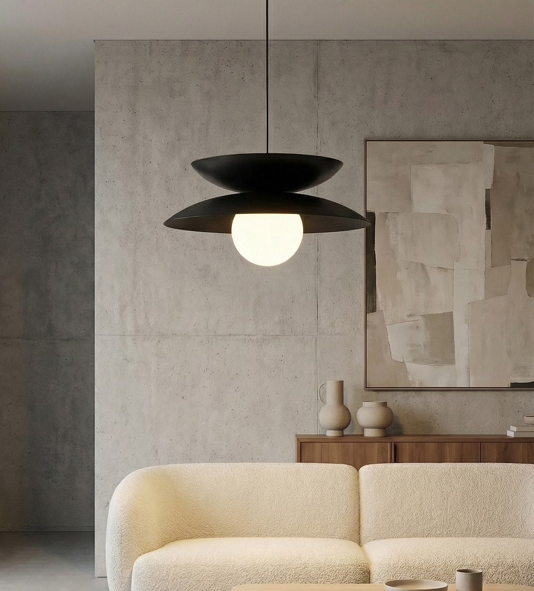 Suspension Nagoya noire, verre blanc