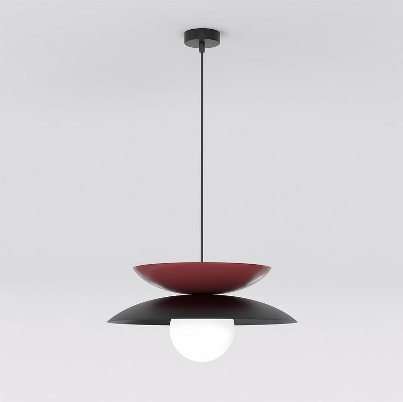 Suspension Nagoya noire et bordeaux, verre blanc