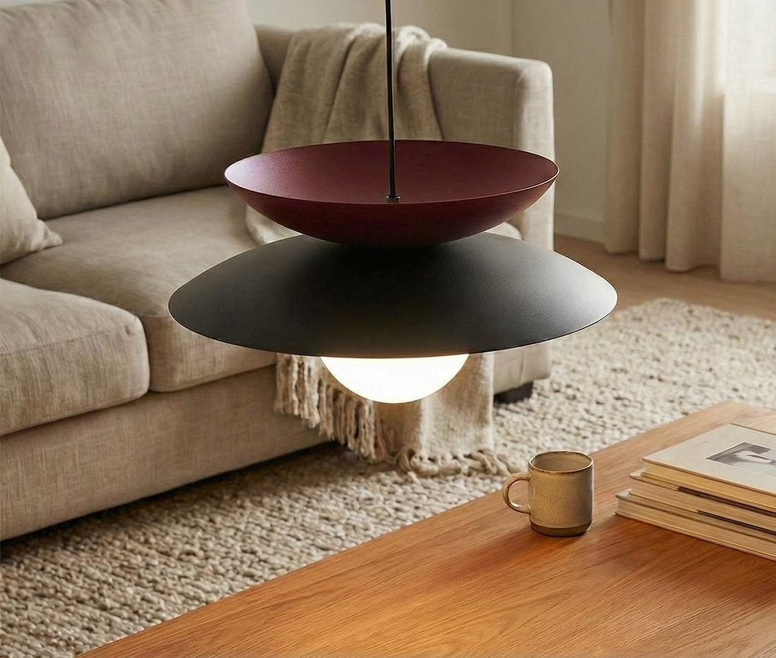 Suspension Nagoya noire et bordeaux, verre blanc
