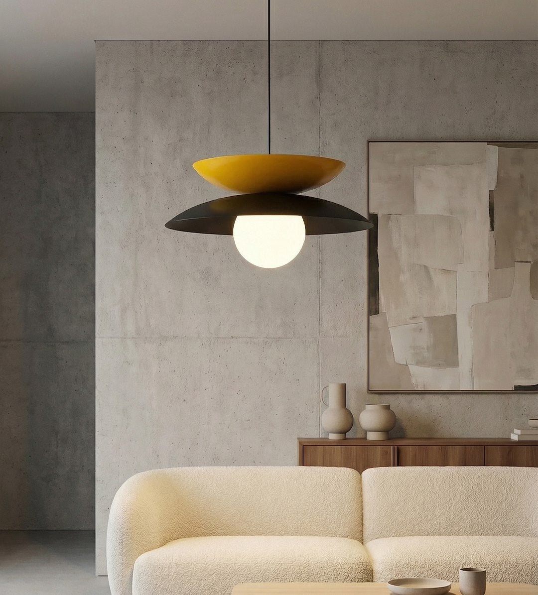 Suspension Nagoya noire et orange, verre blanc