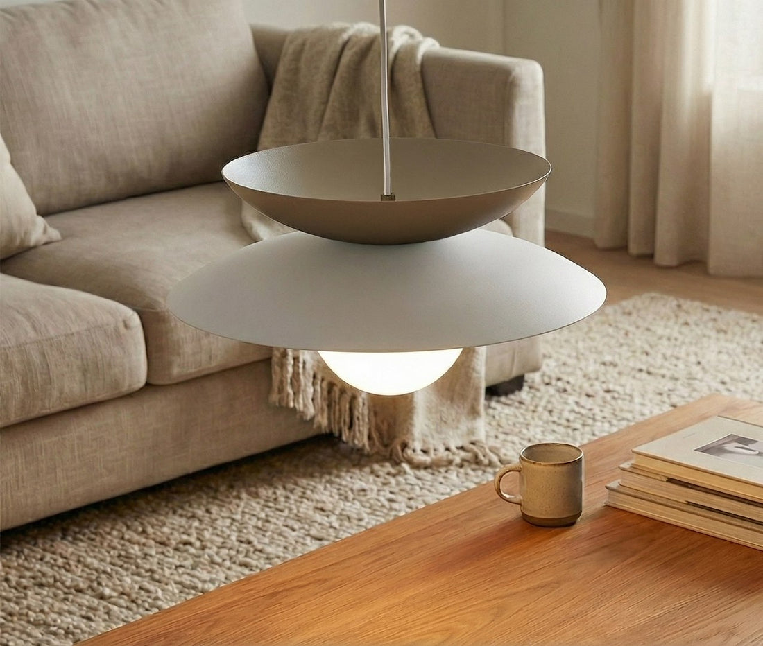 Suspension Nagoya noire et beige, verre blanc