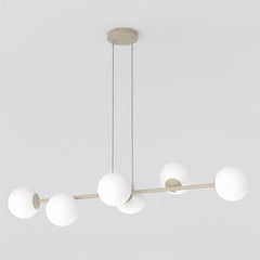 Suspension Magnus 6 lumières beige, verre blanc