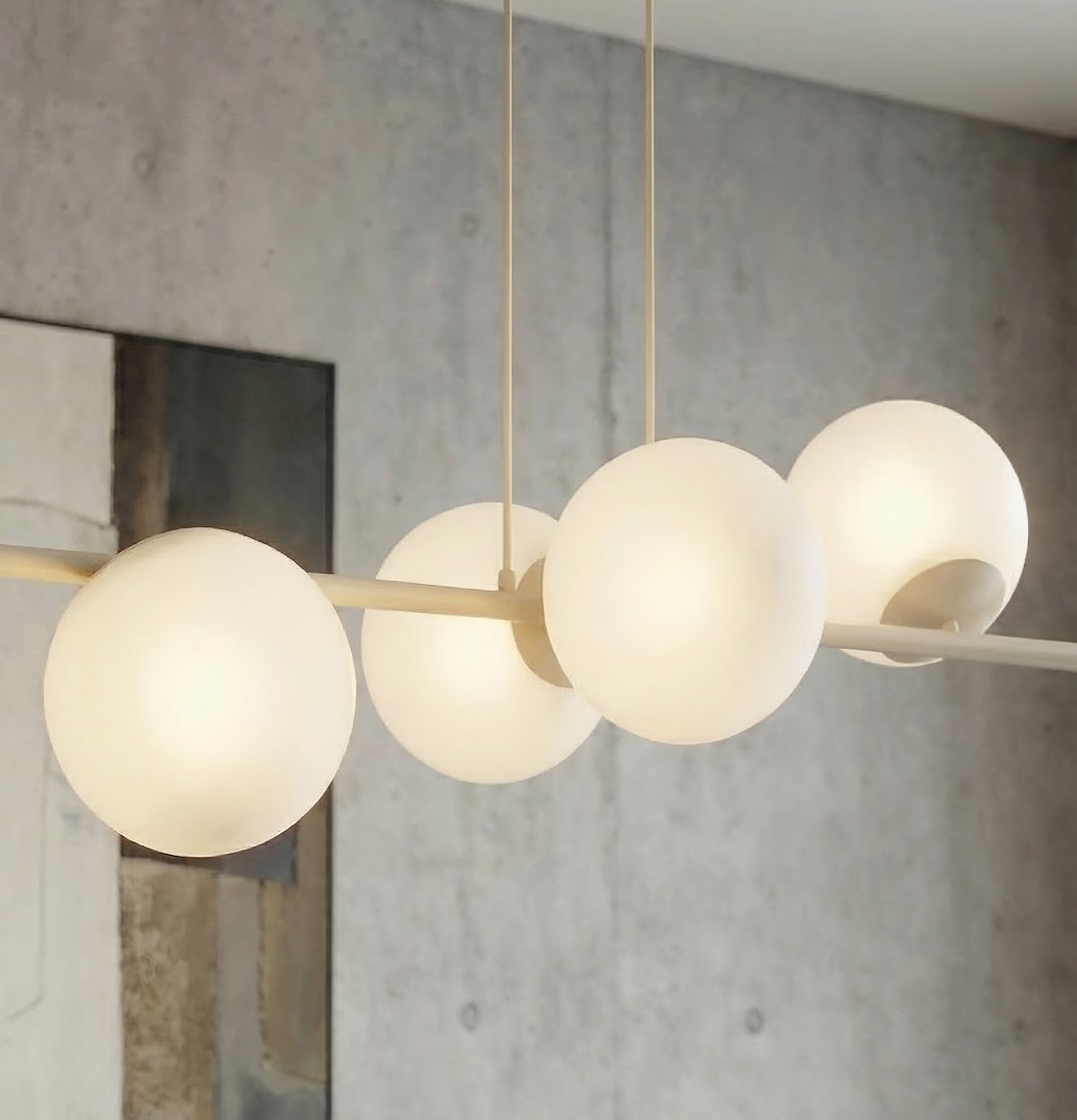 Suspension Magnus 6 lumières beige, verre blanc