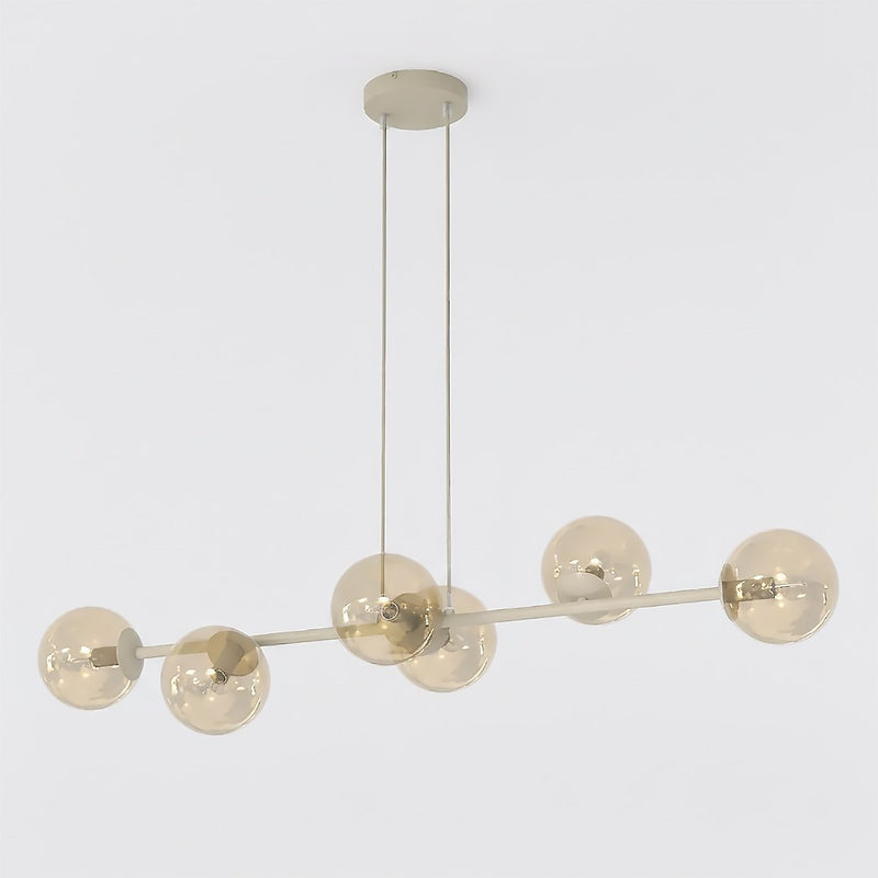 Suspension Magnus 6 lumières beige, verre ambré