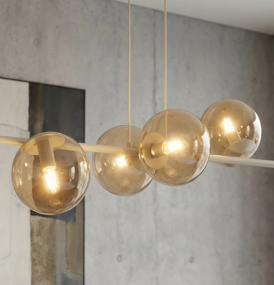 Suspension Magnus 8 lumières beige, verre ambré
