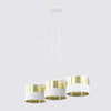 Suspension Lux 3 lumières blanche, tissu doré, H 20 cm