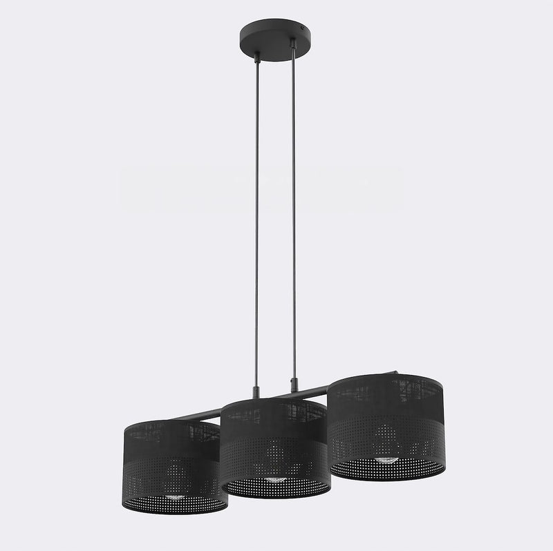Suspension Karbon 3 lumières noire, tissu noir, H 20 cm