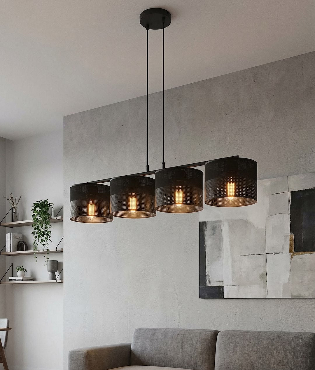 Suspension Karbon 4 lumières noire, tissu noir