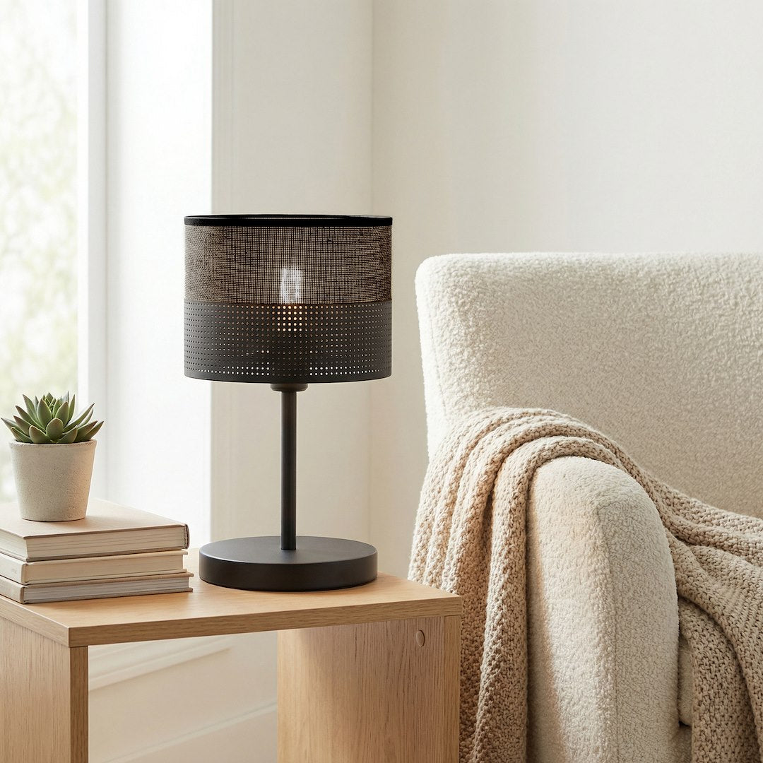 Lampe à poser Karbon noire, tissu noir