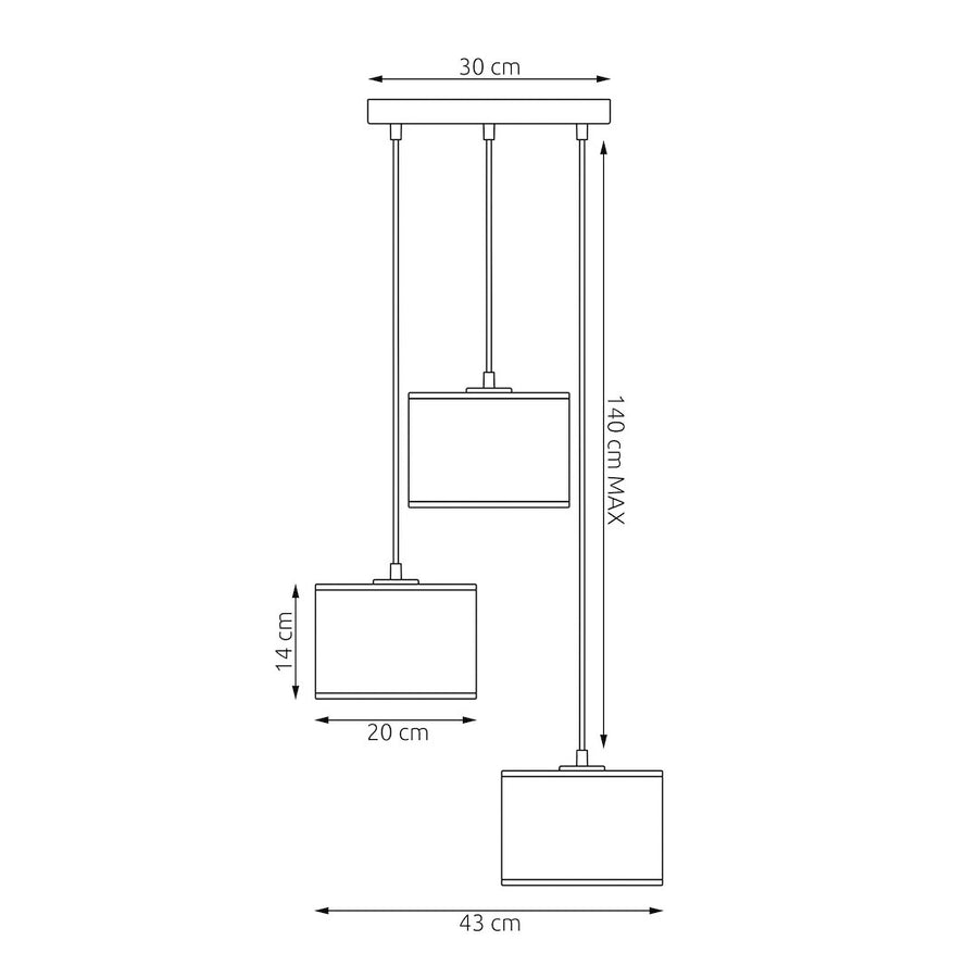 Suspension Karbon 3 lumières noire, tissu gris