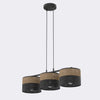 Suspension Karbon 3 lumières noire, tissu marron, H 20 cm