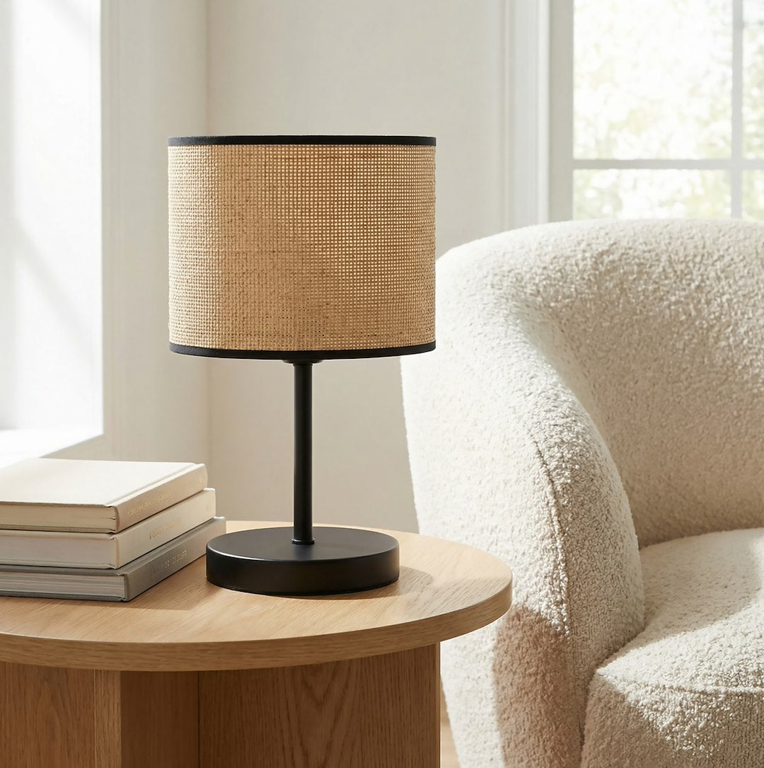 Lampe à poser Eco noire, rotin