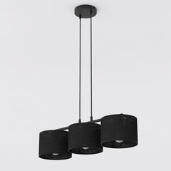 Suspension Eco 3 lumières noire, tissu noir