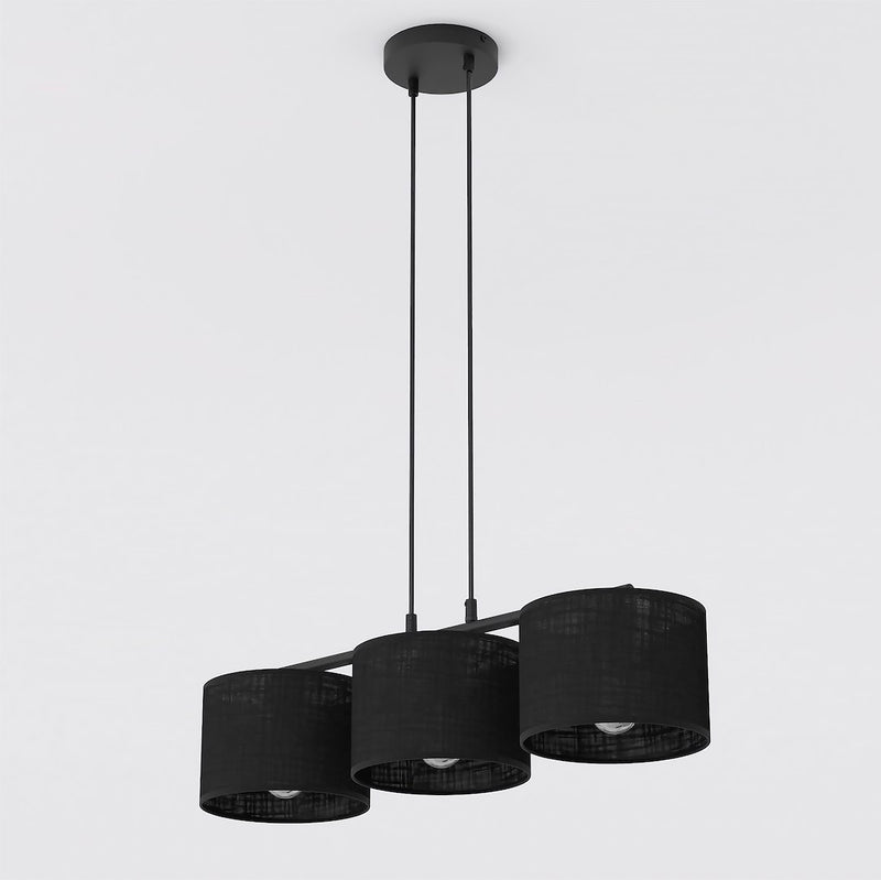 Suspension Eco 3 lumières noire, tissu noir