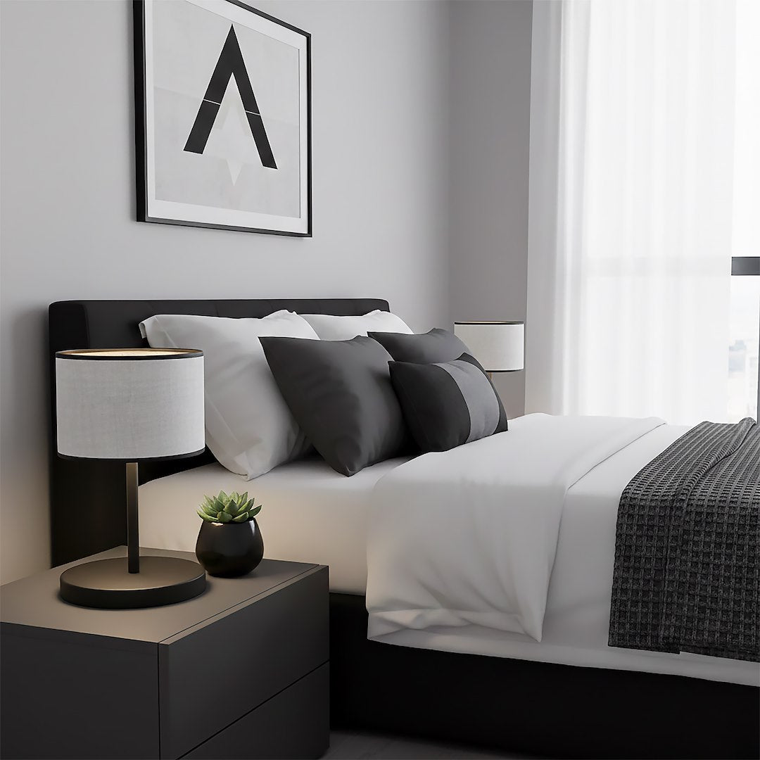 Lampe à poser Eco grise et noire, tissu gris