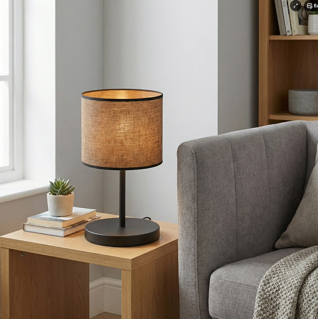 Lampe à poser Eco marron et noire, tissu marron
