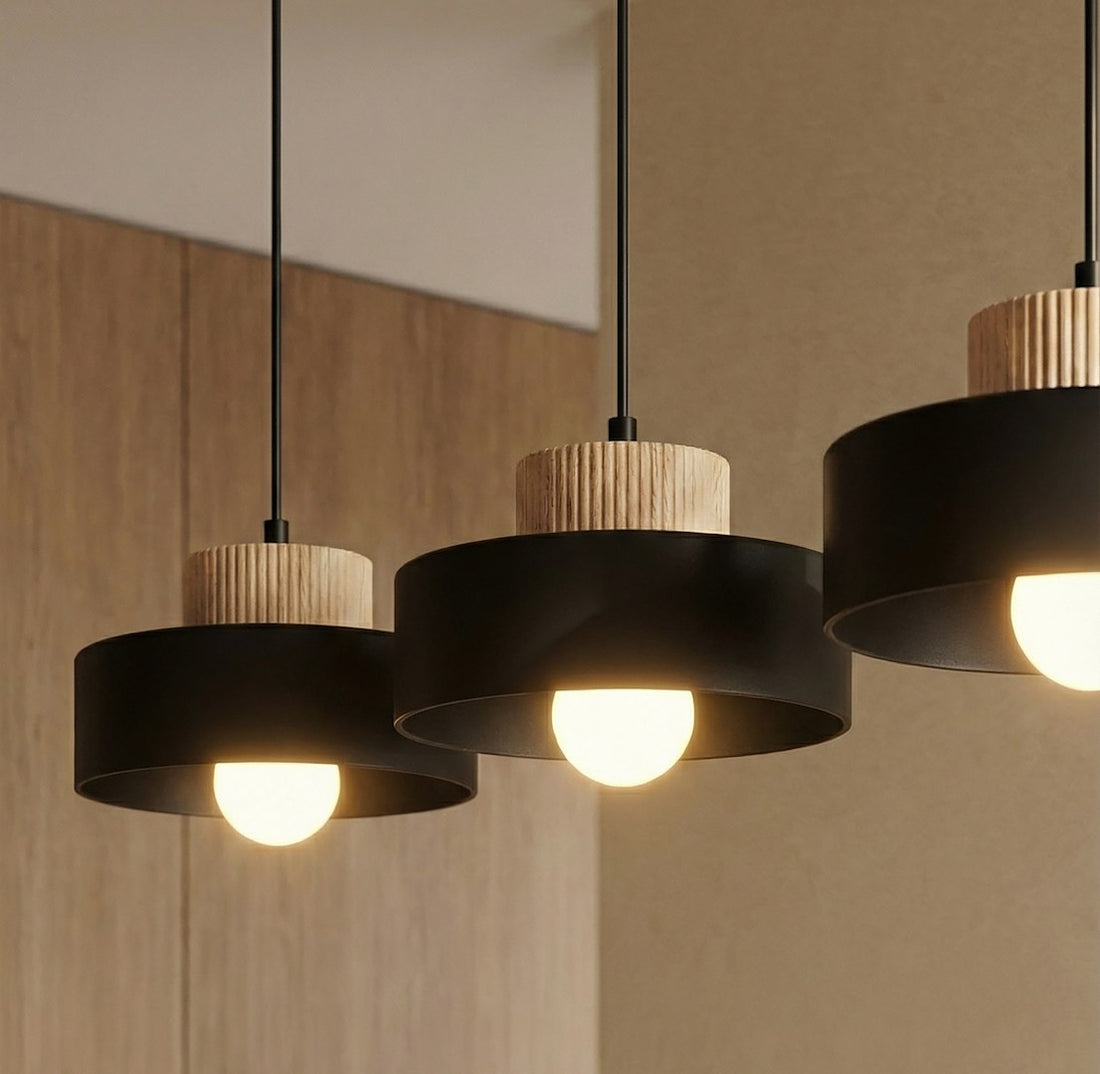 Suspension Kivi 3 lumières noire, bois