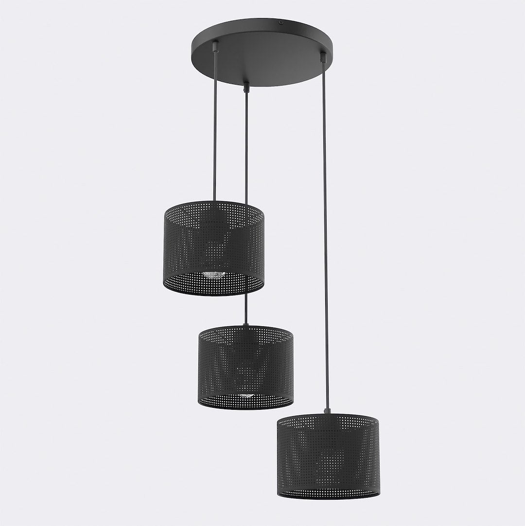 Suspension Lux 3 lumières noire, tissu noir, H 43 cm