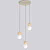 Suspension Loop 3 lumières beige, bois blanc