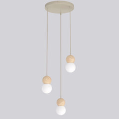 Suspension Loop 3 lumières beige, bois blanc