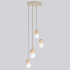 Suspension Loop 4 lumières beige, bois blanc