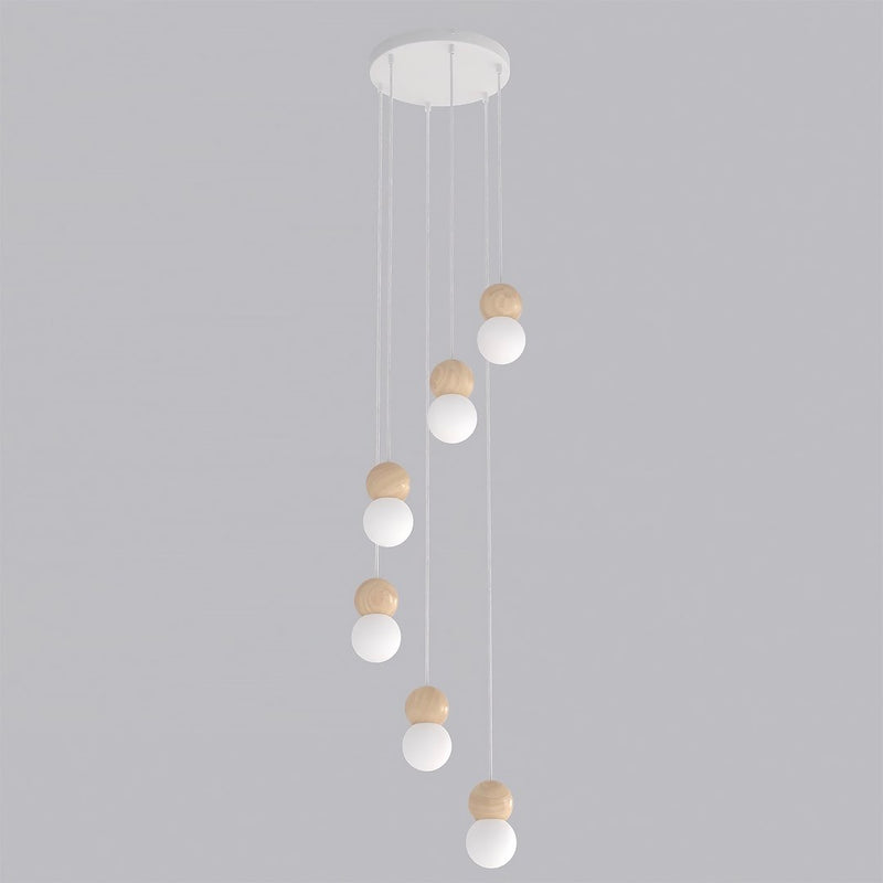 Suspension Loop 6 lumières blanche, bois blanc