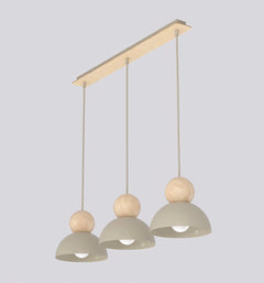 Suspension Kaki 3 lumières beige, bois, H 18 cm
