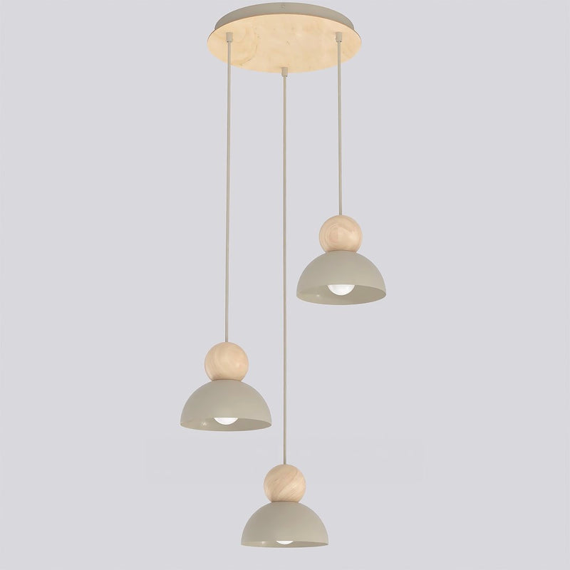 Suspension Kaki 3 lumières beige, bois, H 41 cm