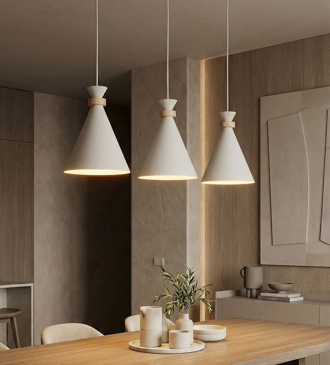 Suspension Zero 3 lumières blanche, bois