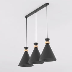 Suspension Zero 3 lumières noire, bois
