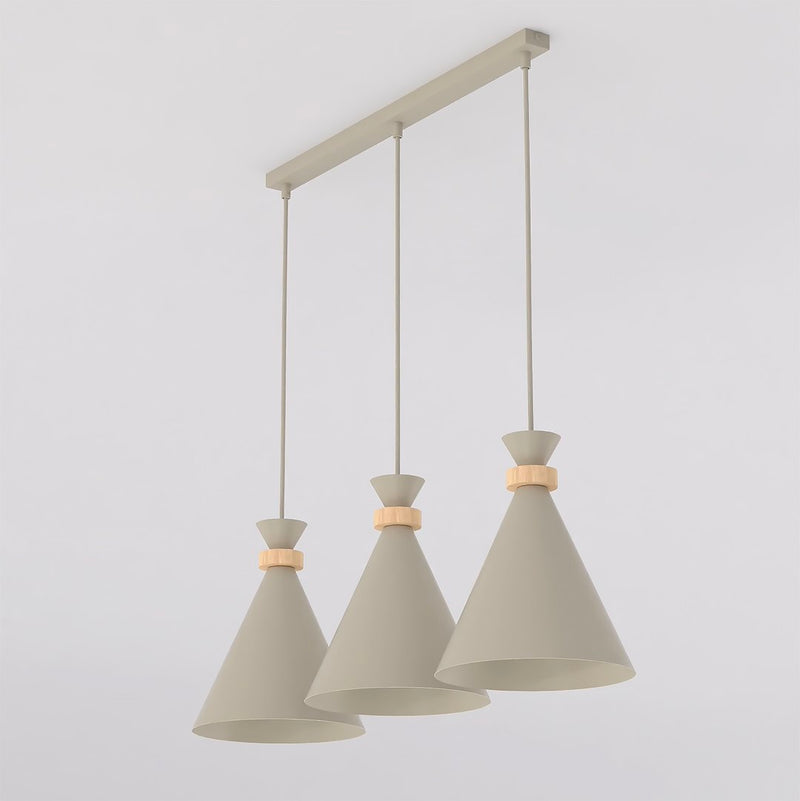 Suspension Zero 3 lumières beige, bois