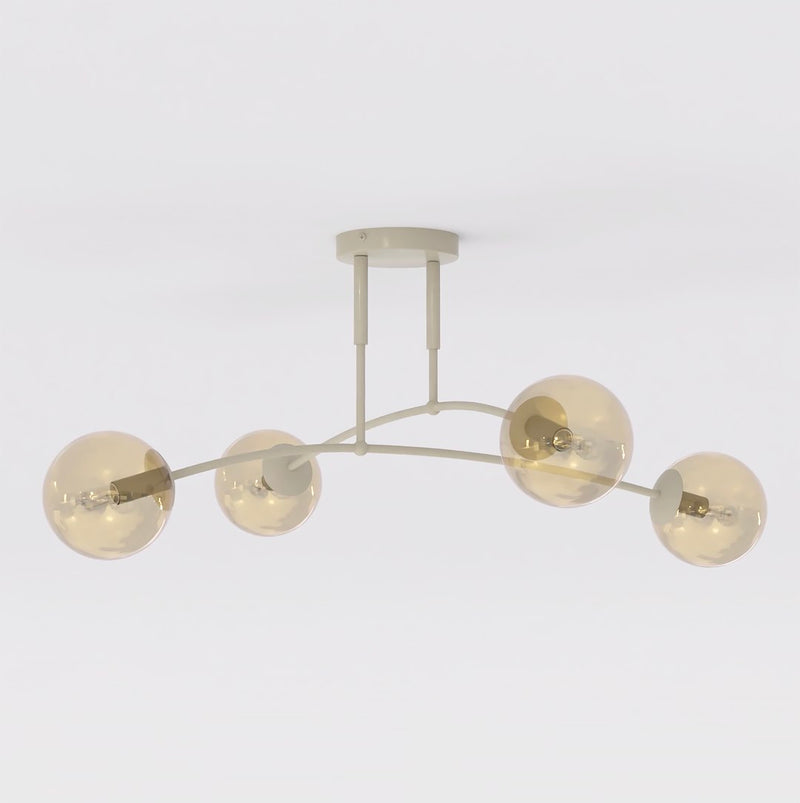 Plafonnier Pregos 4 lumières beige, verre ambré