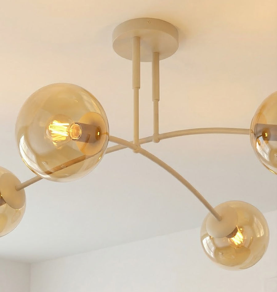 Plafonnier Pregos 4 lumières beige, verre ambré