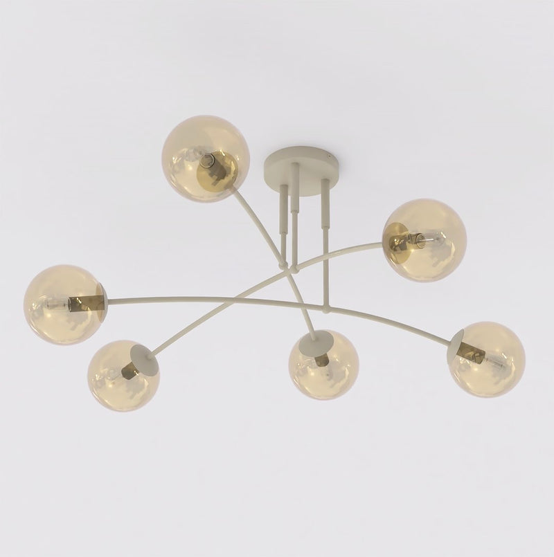 Plafonnier Pregos 6 lumières beige, verre ambré