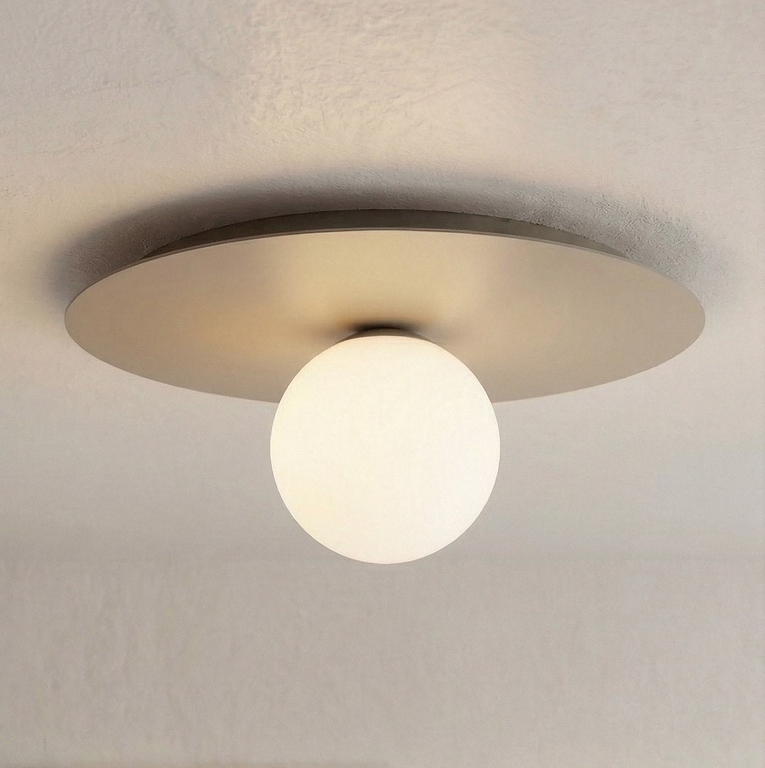 Plafonnier Solar beige, verre blanc
