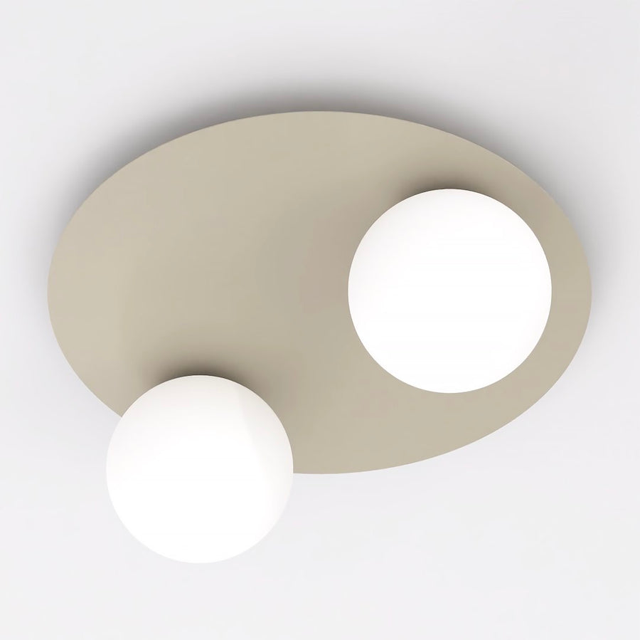 Plafonnier Solar 2 lumières beige, verre blanc
